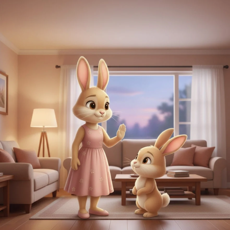 Lumi écoute sa maman dans leur maison.